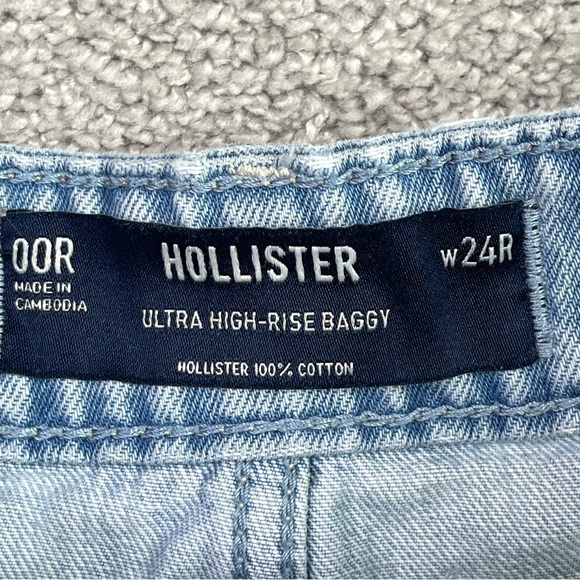 Hollister Jeans Women’s 24 Blue Baggy Wide Leg Ultra High Rise Light Wash Cotton - Picture 6 of 12